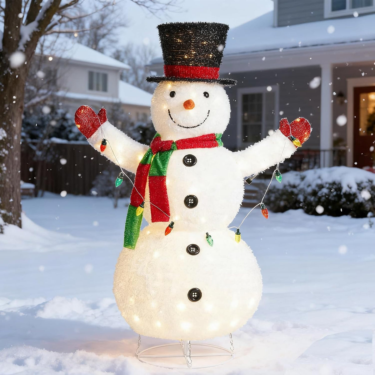 glitzhome 4ft lighted pop-up christmas snowman, large pre-lit, main product view