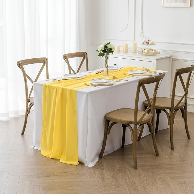 6Pack 9ft Chiffon Table Runner 14x108 Inch Sheer Romantic Table Runner for Wedding Birthday Party Bridal Shower Outdoor Decoration -Yellow