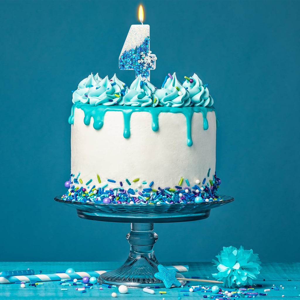 Snow Frozen Themed Birthday Candles, 4th Birthday Candle for Party Supplies, Frozen Birthday Party Decor, 2.76 inch Number 4 Cake Topper Decoration (Number 4)