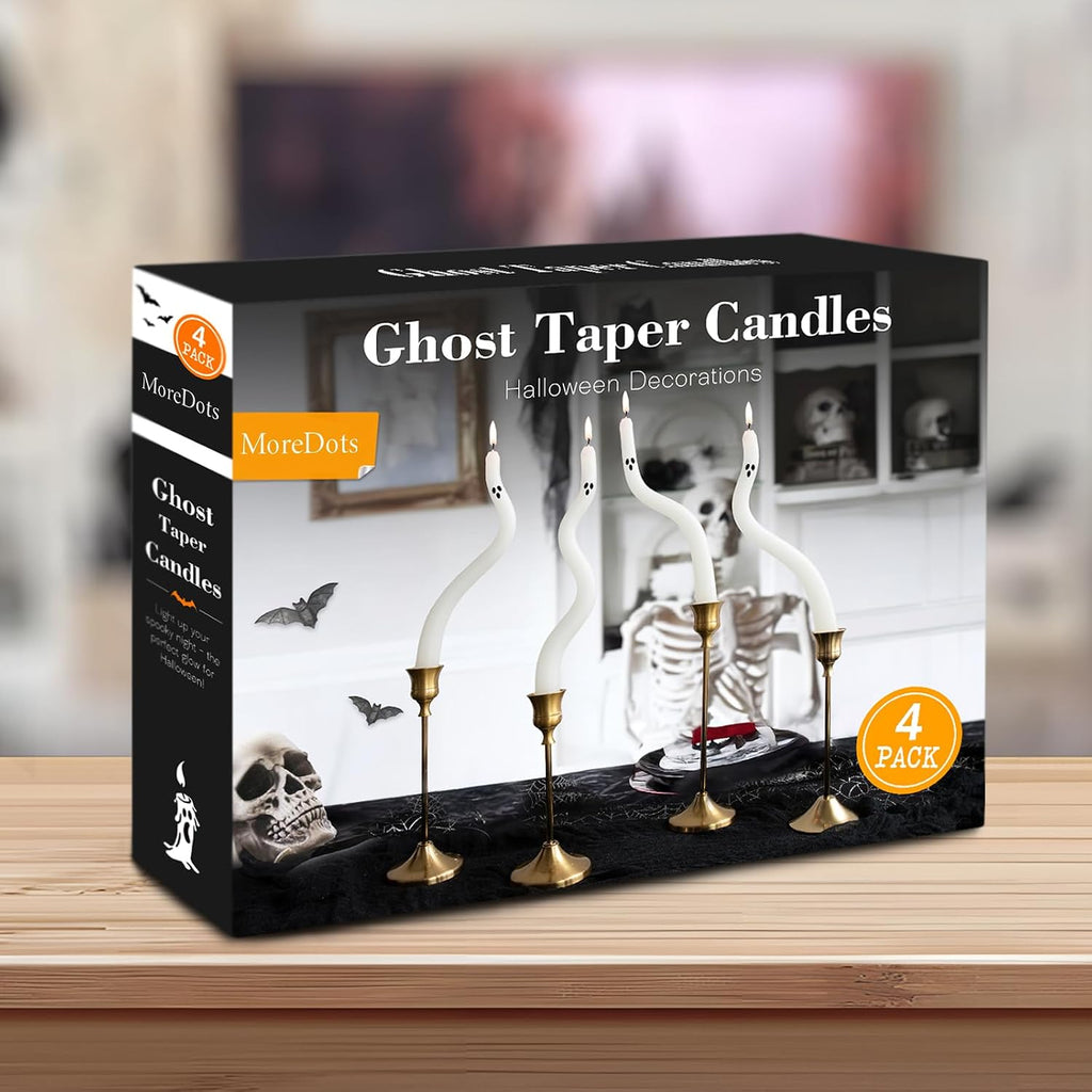Halloween Decorations Indoor - 4 Pack Cute Ghost Taper Candles - Halloween Centerpieces for Tables - Twisted Candle Decoration for Mantel Table - Spooky Ghosts Candle Decor for Home Party Room