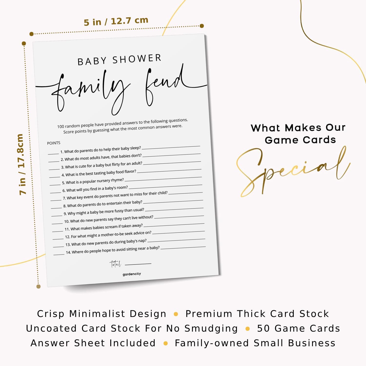 GardenCity Baby Shower Games - 50 Baby Shower Family Feud Game Cards, Boy or Girl, Gender Neutral, Minimalist