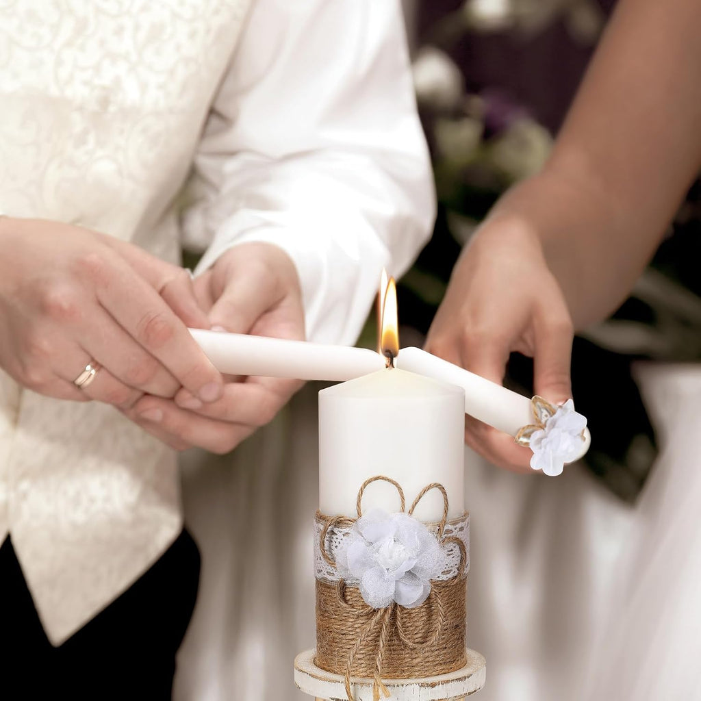 Zhehao 3 Unity Candles with 3 Candle Holder for Ceremony Set Rustic Wedding Accessories for Reception Decorative Farmhouse Candle Holder Pillar Candles for Formal Events Church