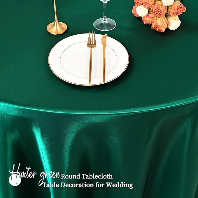 6 Pack 120 Inch Hunter Green Satin Tablecloth - Premium Bright Silky Round Tablecloth Overlay Smooth Fabric Table Cover, Table Decoration for Wedding Party Banquet Events Restaurant Kitchen Dining