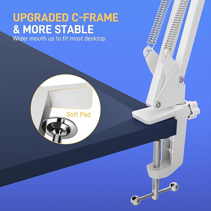MAONO Boom Arm Microphone Stand: Adjustable Metal Suspension Mic Boom Arm for Podcasting Gaming Streaming Recording,with Desk Clamp and 3/8" to 5/8" Screw Adapter-Max Load 1KG BA20 White