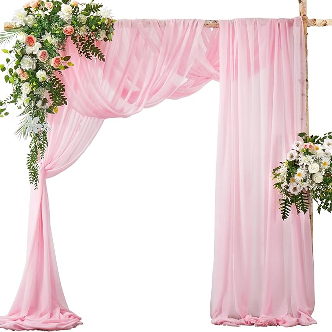SiinvdaBZX 2 Panels Wedding Arch Draping Fabric 30" x 20Ft Pink Sheer Chiffon Fabric Outdoor Extra Long Decorative Drapery Fabric for Party Ceremony Ceiling Curtain Backdrop