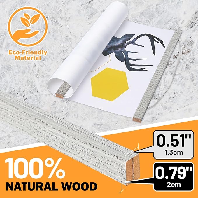 Magnetic Poster Hanger, 24x36 24x18 24x32 Poster Frame Wood Wooden Magnet Print Posters Dowel Scroll Hanger Hangers Hanging Kit for Walls Map Canvas Artwork (Grey, 24")