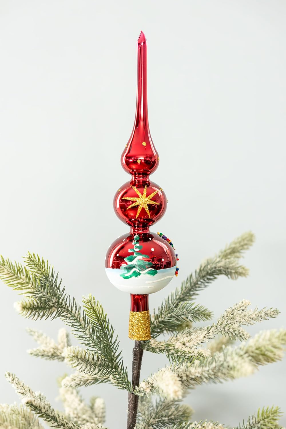 Vintage Glass Tree Topper Mouth Blown Christmas Tree Topper Finial Tree Topper Hand Decorated Made in Poland