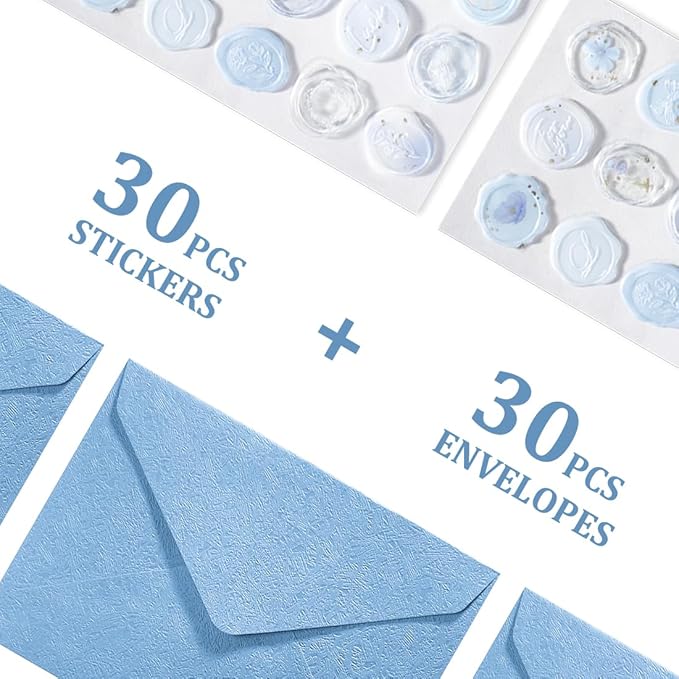 30 Pieces A6 Envelopes with 30 Seal Stickers, 6.32 x 4.45 inch Envelopes for 4 x 6 Wedding Invitation Cards, Greeting Cards, Graduation, Birthday Party Invitations, Blue.