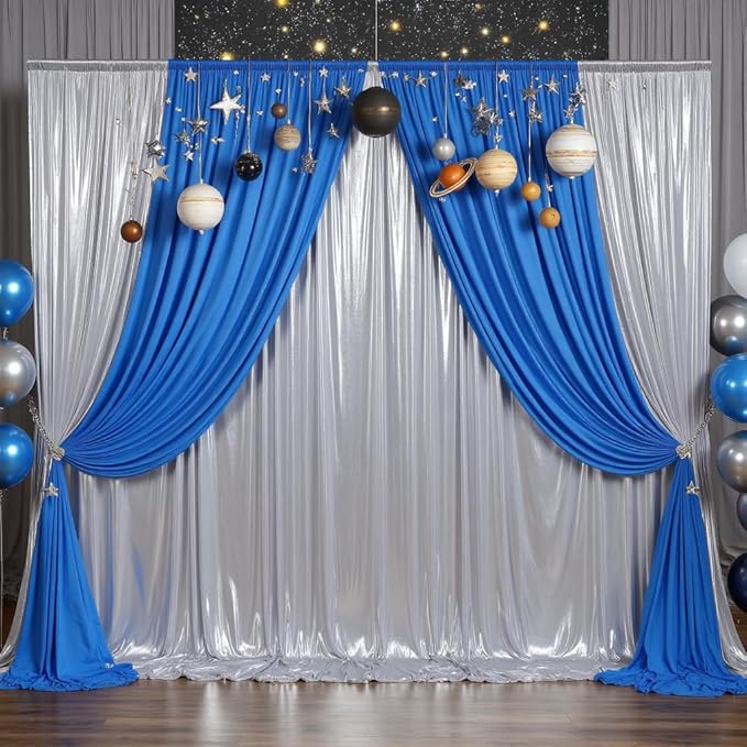 gogoparti 20X10 FT Silver Backdrop Curtain for Parties, Glitter Photo Backdrop Drapes, 4 Panels of 5x10 FT Wrinkle-Free Sequin Curtain Drapes for Wedding, Birthday, Christmas Photography