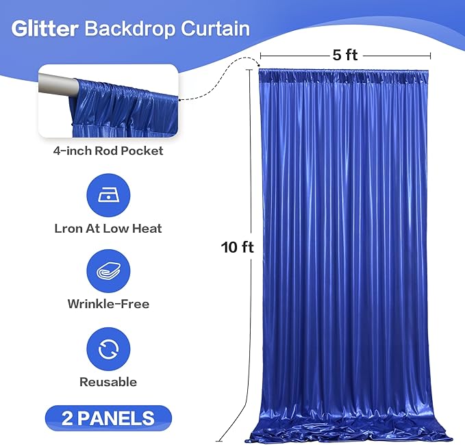 gogoparti 10x10FT Sapphire Blue Sequin Backdrop Curtain - 2 Panels of 5x10FT Wrinkle-Free Glitter Drapes for Photography, Birthdays, Weddings & Graduations