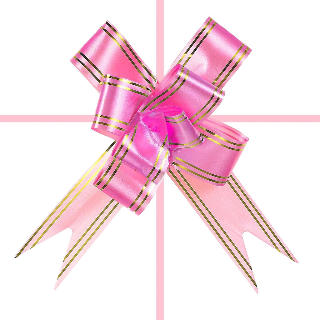 4" Gift Wrap Bows, 10 Pack Christmas Pull Bow Baskets Present Wrapping Ribbon Bows for Party Ceremony Wedding Decor, Pink