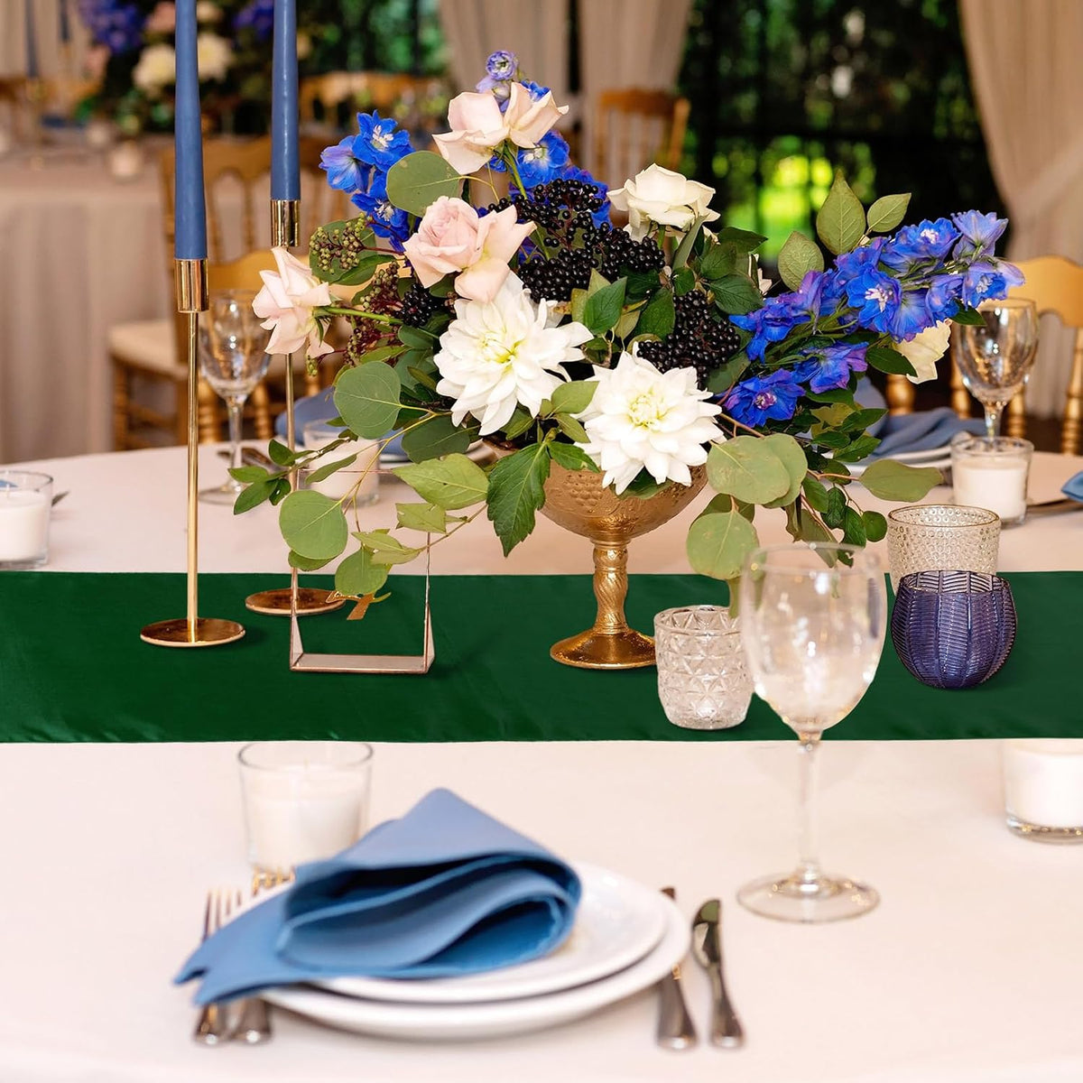 Bencailor 24 Pcs Dark Green Satin Table Runners Bulk, 12 x 108 Inch