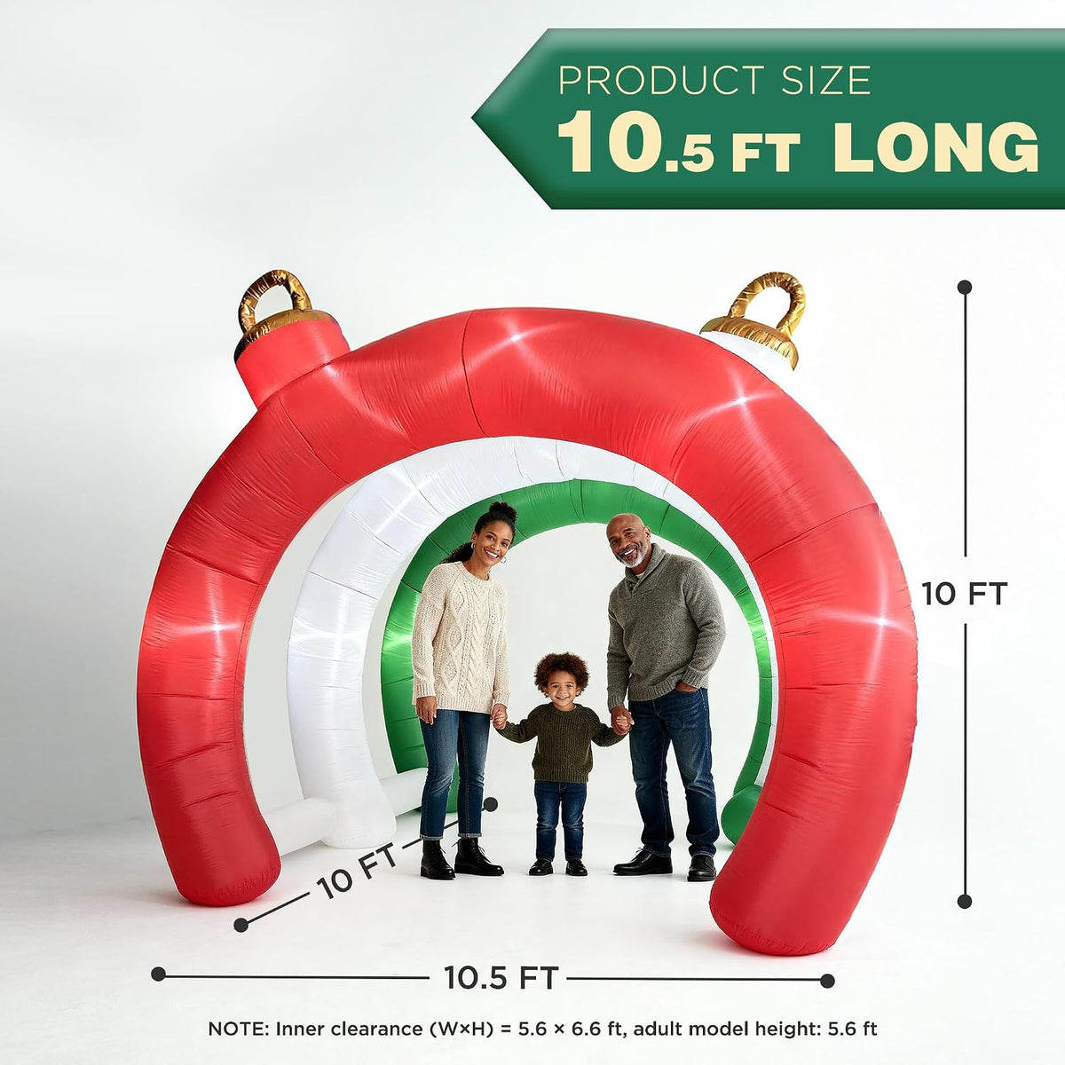 10.5 ft christmas inflatables ornament tunnel arch outdoor showing dimensions
