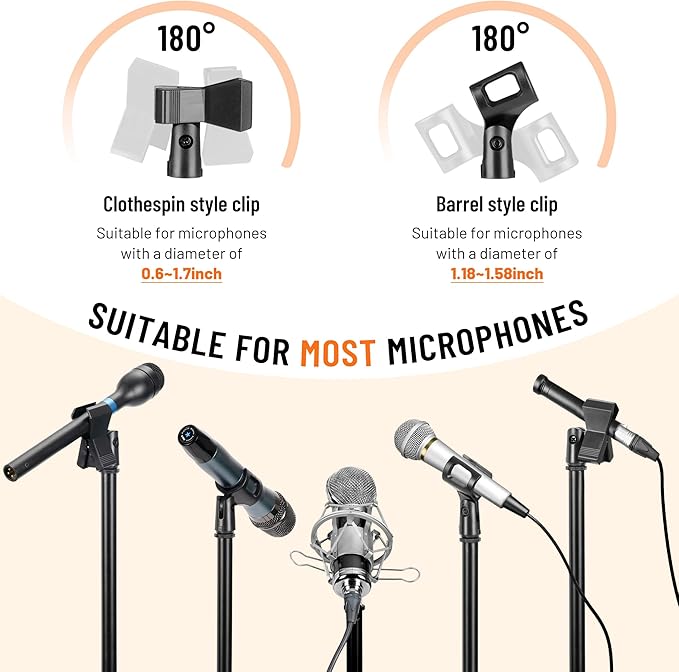 CAHAYA Mic Stand Tripod Boom Arm Floor Microphone Stand Height Adjustable with Carrying Bag and 2 Mic Clips 3/8" to 5/8" Adapter for Singing Performance Podcast