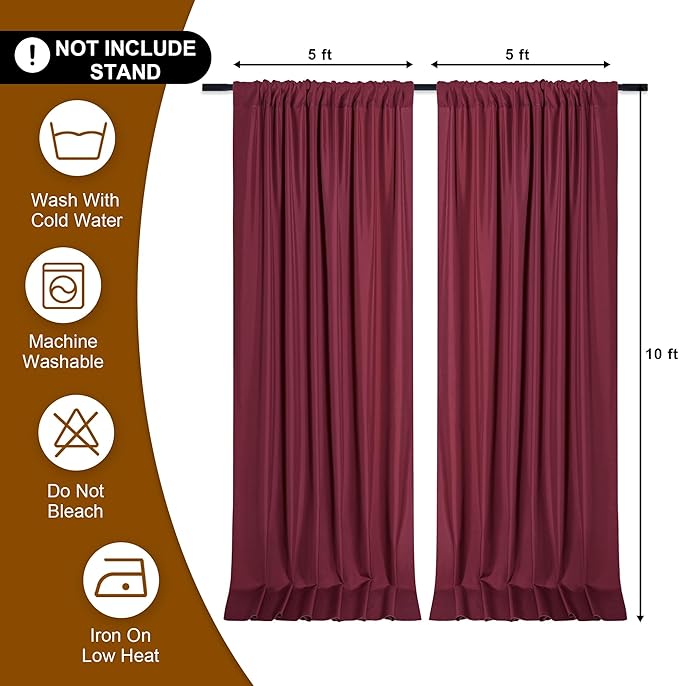 DWCN 10x10 FT Burgundy Backdrop Curtains for Parties, Photography Backdrop Drapes with Rod Pockets for Wedding Decorations Stage Birthday Family Gatherings, 2 Panels 5ft x 10ft