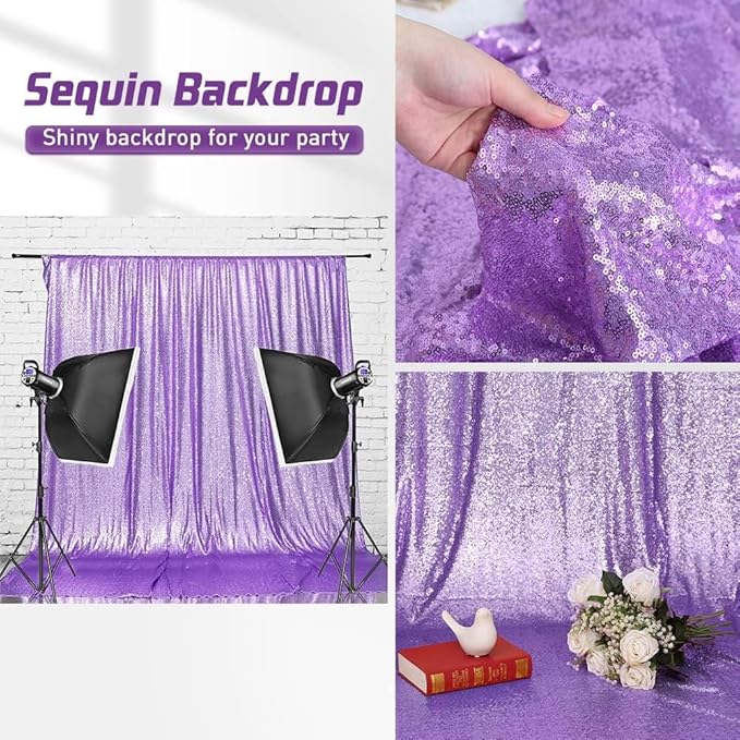 Eternal Beauty Lavender Sequin Backdrop, 20x10 Ft Glitter Background Curtains for Shimmer Photography Party Wedding Birthday Back Drop Decor
