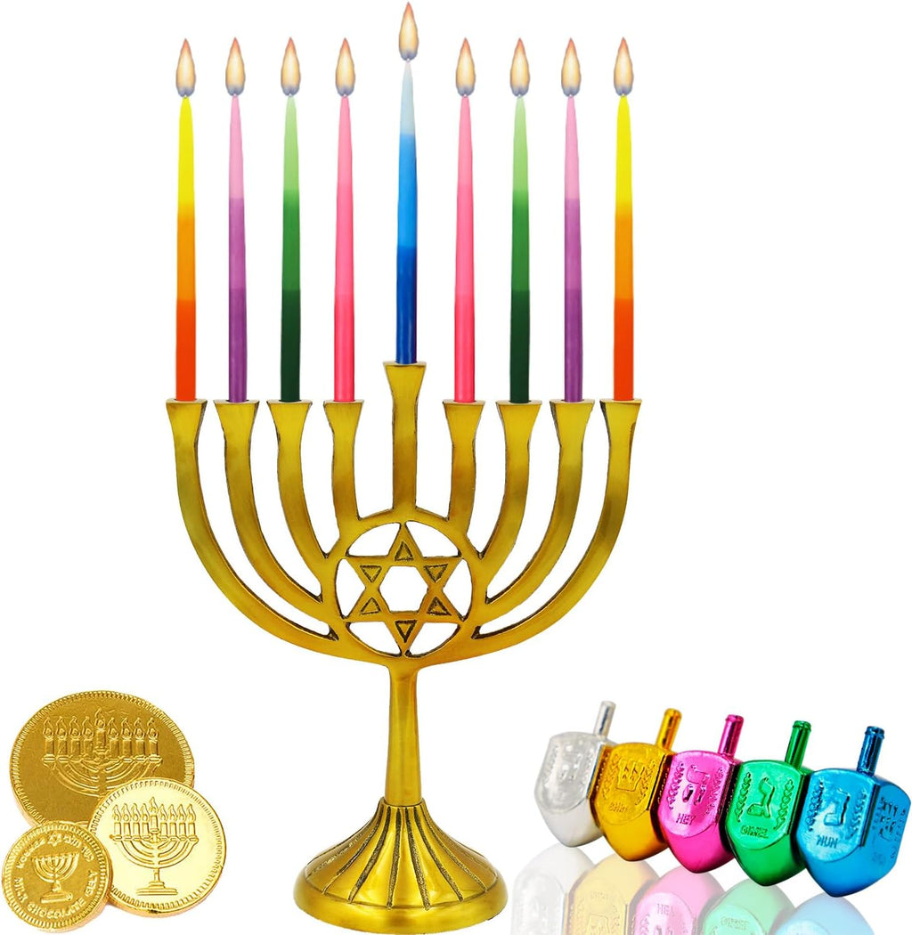 The Dreidel Company Dripless Deluxe Tapered Hanukkah Candles, Multicolored 3-Tone Pastel Decorations, 45 Menorah Candles for All 8 Nights of Chanukah 1-Hour Burn Time
