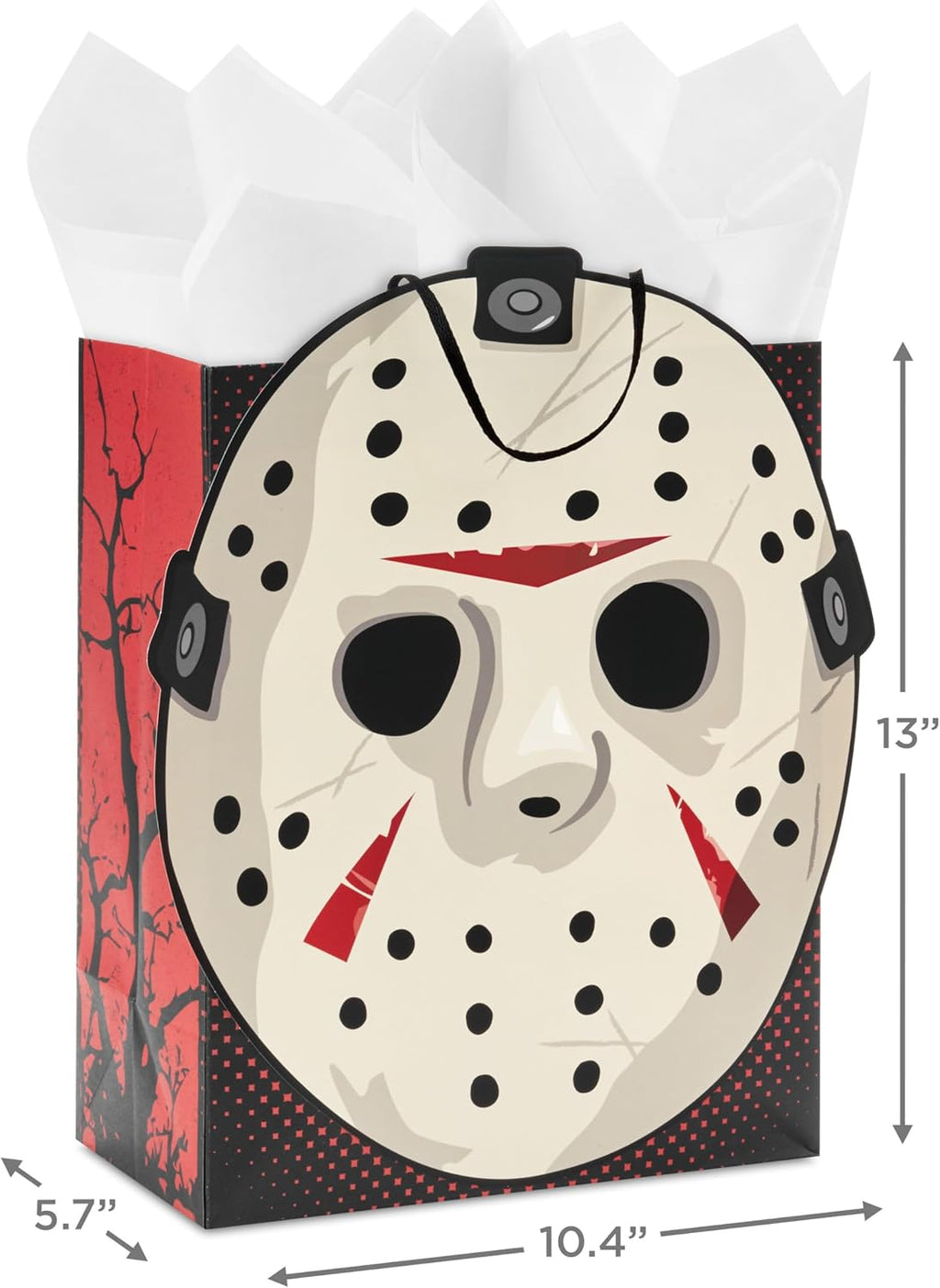 Hallmark Halloween Friday the 13th Gift Bag with Tissue Paper and Greeting Card (Jason Mask, Welcome to Camp Crystal Lake)