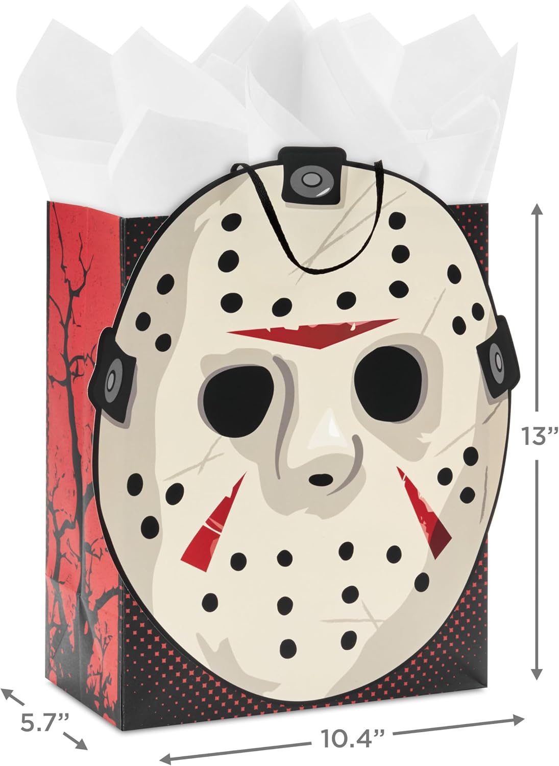 Hallmark Halloween Friday the 13th Gift Bag with Tissue Paper and Greeting Card (Jason Mask, Welcome to Camp Crystal Lake)