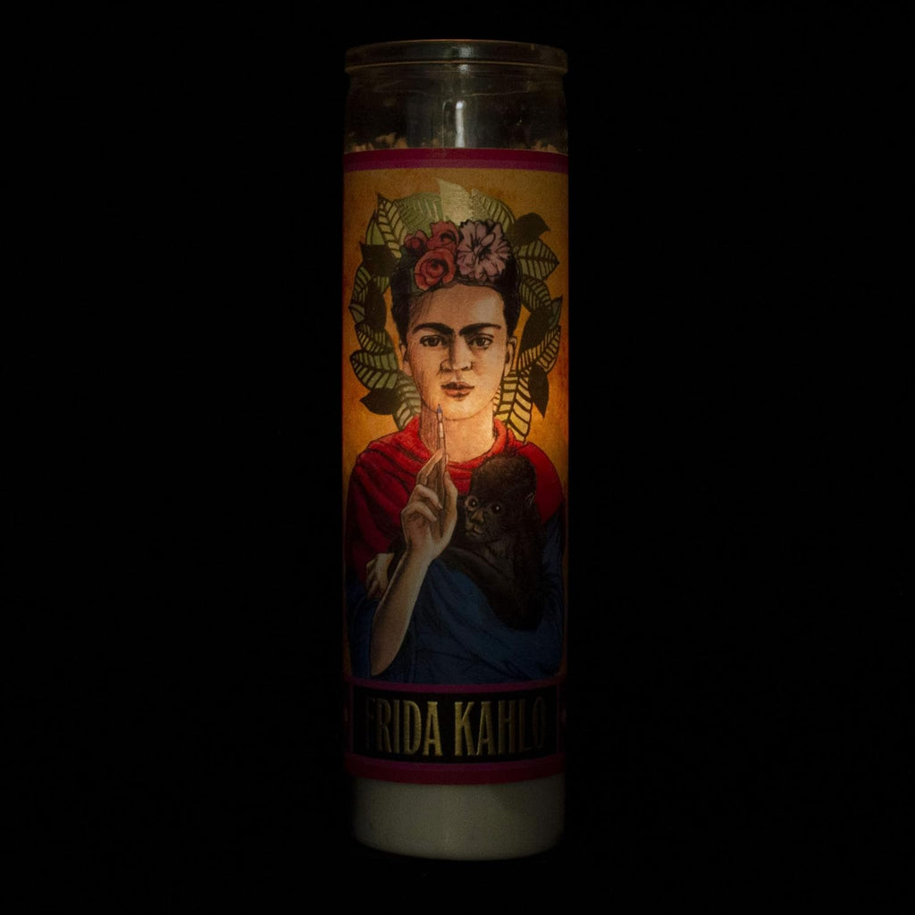 The Unemployed Philosophers Guild Frida Kahlo Secular Saint Candle - Unscented 8 Inch Tall Glass Prayer Votive, Made in the USA