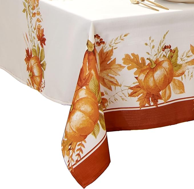 Elrene Home Fashions Autumn Pumpkin Grove Wrinkle Resistant Tablecloth, 60"x102" Rectangle, Multi Color