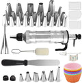 Dessert Decorating Syringe Set, Icing Piping Kit Stainless Steels Cake Decorating Tools 30 Piping Icing Nozzles Cupcake Decorating Kit - Black
