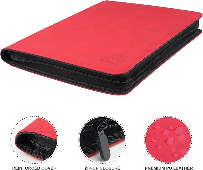 Toploader Binder with 9-Pocket Pages, Holds 288 "3×4" Rigid Toploader Hard Cases, Card Holder for Collectible Cards or Sports Cards, Durable Sleeves for Storage & Display (Red)