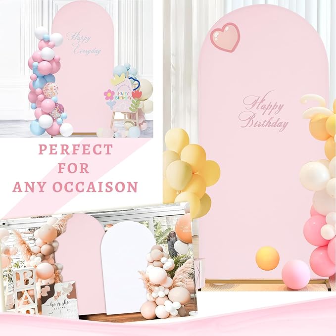 SoarDream 7.2FT Wedding Arch Cover Pink Spandex Fitted Wedding Arch Stand Covers Fitted for Round Top Chiara Arch Cover Fabric Stretchy Backdrop for Bridal Baby Shower Birthday Party Balloon Decor