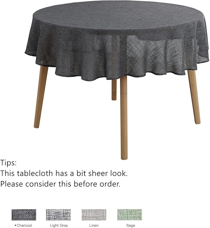 maxmill Flaxy Faux Linen Tablecloth with 2-Tone Slubby Texture Wrinkle Resistant Anti-Shrink Soft Table Cloth for Kitchen Dining Restaurant Tabletop for Event Holiday Dinner Round 70 Inch Charcoal