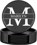Custom Coasters Set of 6, Personalized Leather Coasters for Drinks with Holder, Customized Coasters Name, Photo, Logo for Coffee Table Bar Wine Cup Housewarming