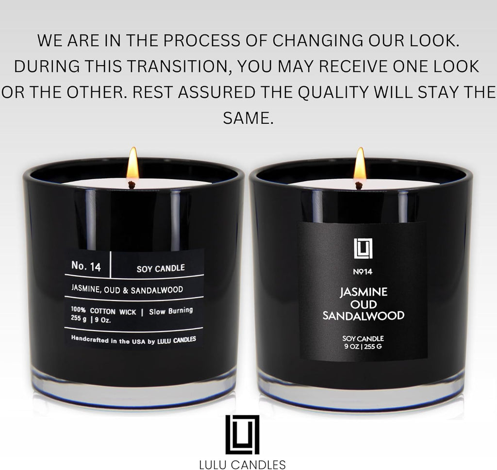 Lulu Candles | Jasmine, Oud & Sandalwood | Luxury Scented Soy Jar Candle | Hand Poured in The USA | Highly Scented & Long Lasting (9 Oz.)