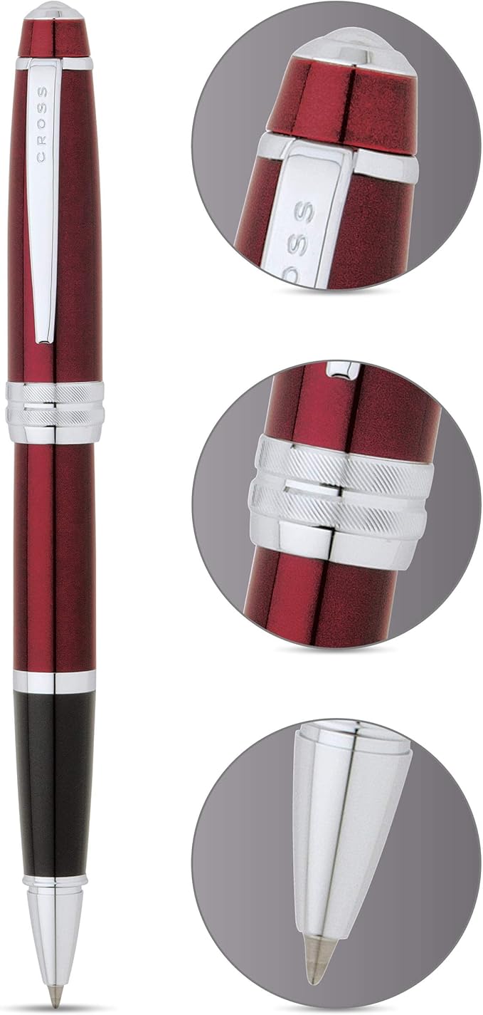 Cross Bailey Refillable Rollerball Pen Presented in a Premium Gift Box - Medium Point, Black Ink, Red
