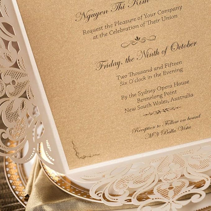 Hosmsua 50PCS Ivory Laser Cut Wedding Invitation Cards with Envelopes 6.3 x 6.3 Inch Hollow Rose Invitations for Wedding Bridal Shower Invite (Ivory, Blank)