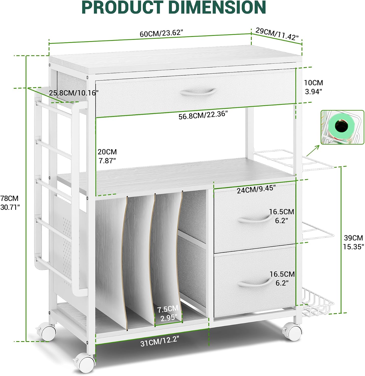 PUNLUXU Wrapping Paper Storage Cart, Rolling Gift Wrap Station with Ribbon and Gift Bag Storage, Wrapping Paper Organizer Holder, Craft Organizers and Storage, Craft Storage Cart 03 Patent Protected