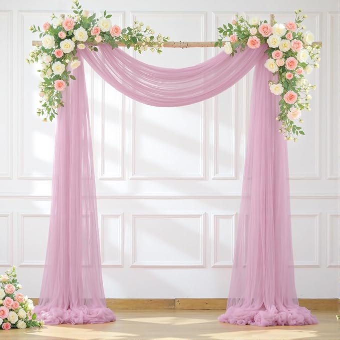 Wedding Arch Draping Fabric Backdrop 2 Panel 30" x 19Ft Dusty Rose Drapes Curtains for Wedding Reception Sheer Tulle Backdrop Curtain for Ceremony Birthday Party Baby Shower Arbor Ceiling Decorations