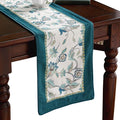 patdrea Designer Elegant French Floral Velvet Table Runner, Teal with Blossoms Pattern Table Mat, Decoration for Kitchen Dining Coffee Table Shelf Cabinet Banquet Thanksgiving,12"*102"