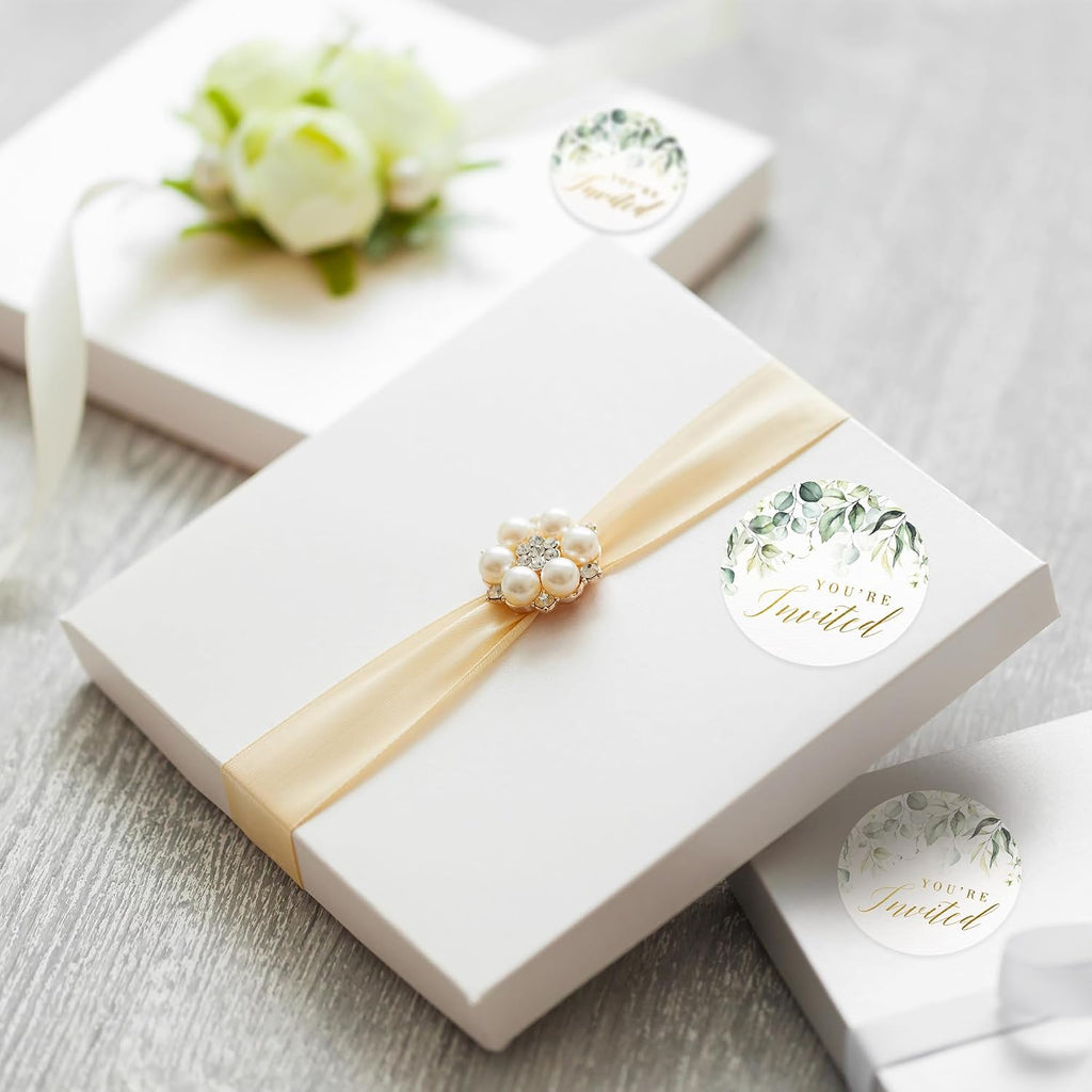 Mobiusea Creation Greenery Wedding Invitation Stickers | 1.4 inch | Gold Foil | 108pcs Waterproof Envelope Stickers for Bridal Shower, Birthday, Baby Shower and Party