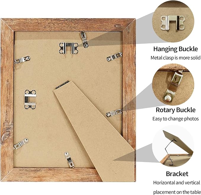 8x10 Picture Frame Set of 4, High Definition Real Glass Rustic Brown Frame, 8 x 10 Wood Photo Frames for Desktop Display and Wall Mounting
