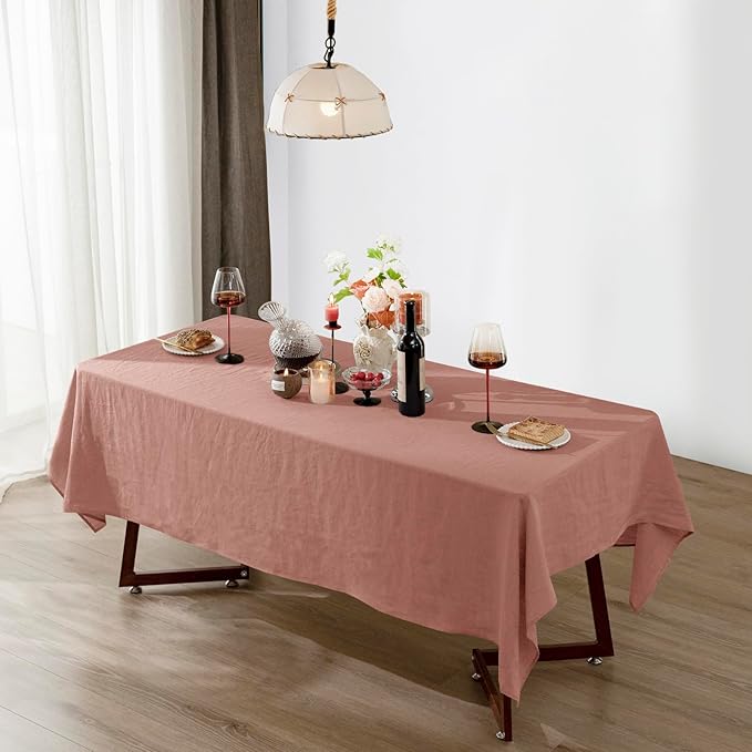 Talasily Linen Tablecloth 100% Pure Linen Table Cloth 60x108 Inches Rectangle Tablecloths Washable Cloths for Kitchen, Dining, Buffet Parties, Holidays, Picnic, Weddings and Restaurants-Muddy Pink