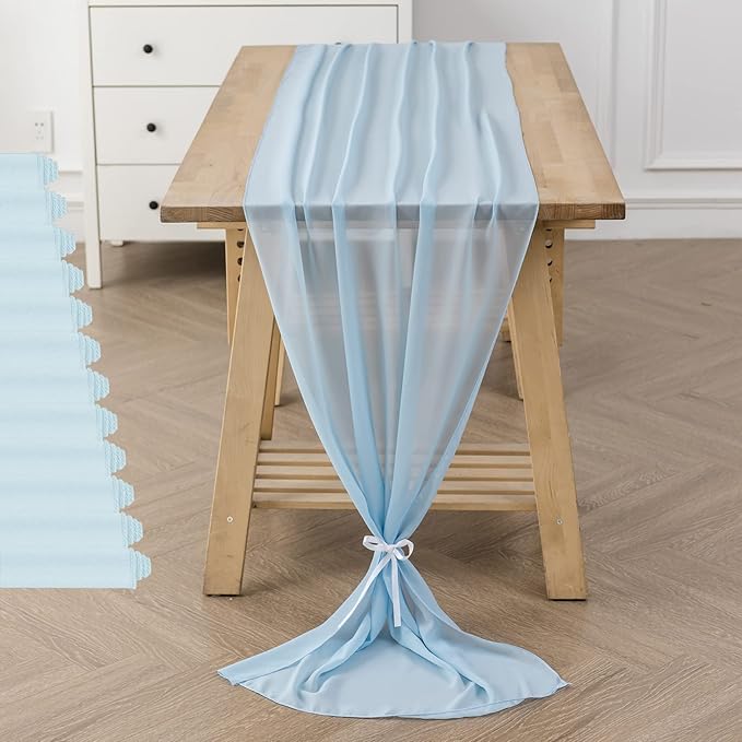 12Pack 9ft Chiffon Table Runner 14x108 Inch Sheer Romantic Table Runner for Wedding Birthday Party Bridal Shower Outdoor Decoration-Blue Mist