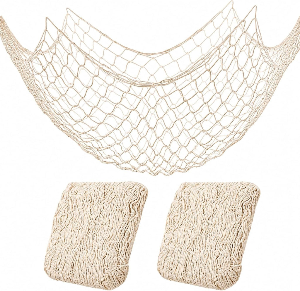2 Pack Fish Net Decorations for Party, Natural Cotton Hawaiian Table Runner Party Fishing Net Decorative, Nautical Themed Decor Cotton Fishnet Under The Sea Pirate Ocean BeachHalloween Decor