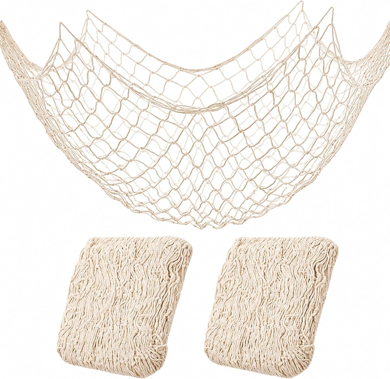 2 Pack Fish Net Decorations for Party, Natural Cotton Hawaiian Table Runner Party Fishing Net Decorative, Nautical Themed Decor Cotton Fishnet Under The Sea Pirate Ocean BeachHalloween Decor