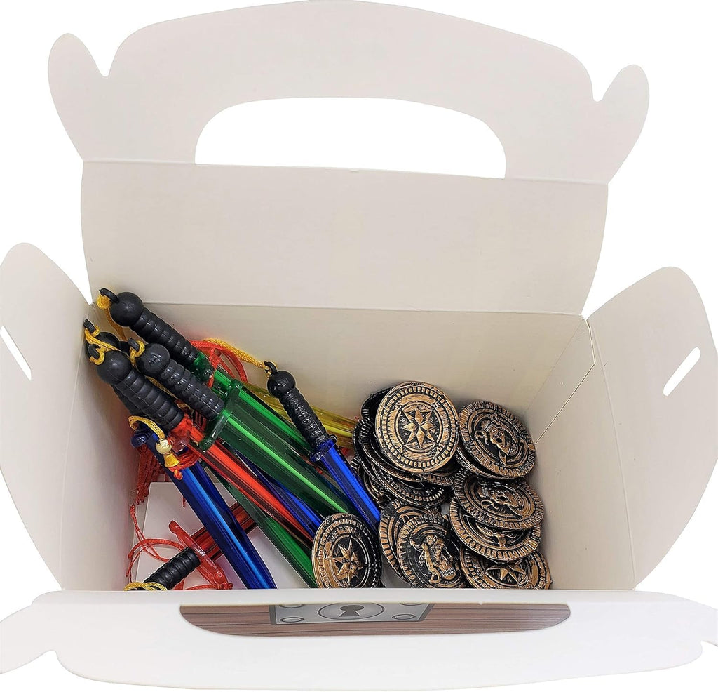 Zugar Land Pirate Treasure Chest Treat Box (6.5" x 6.5" x 3.5") Paper Cardboard. Decoration Party Favor Goodie Candy Box Grab Bag (24)