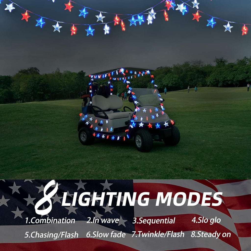 Dirnun 4th of July Decorations Red White and Blue Lights with 40 Led Big Stars, 4th of July Lights for Indoor Outdoor Home Garden Golf Cart Patriotic Theme Memorial Independence Day Decorations