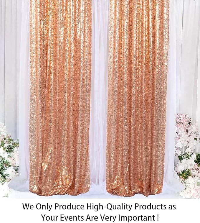 ShinyBeauty Sparkle Backdrop Curtain Rose Gold 2 Panels Set Photo Backdrops 2FTx8FT Sequin Curtains for Birthday Party Pack of 2-1220S
