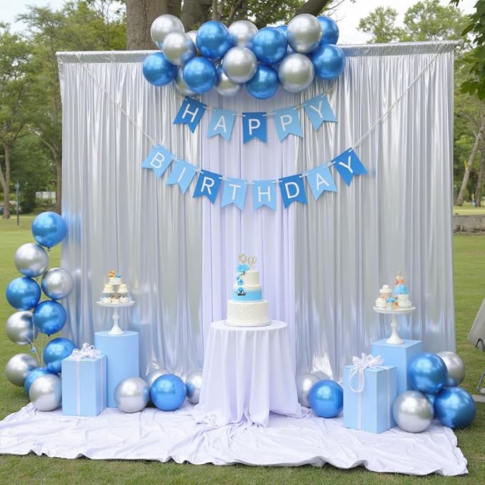 10ft x 10ft Silver Sequin Backdrop Curtain for Parties, Wrinkle Free Thick Glitter Photo Backdrop Drapes 2 Panels 5x10FT Back Drop Cloth Shiny Fabric for Wedding Birthday Photography Background