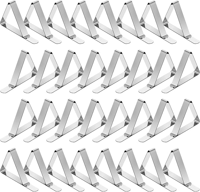 TriPole Tablecloth Clips 32 Pack Picnic Table Clips, Stainless Steel Table Cloth Holder Clips for Outdoor Tables, Metal Tables Cover Skirt Clamps for Camping Dining Wedding Graduation Party Essential