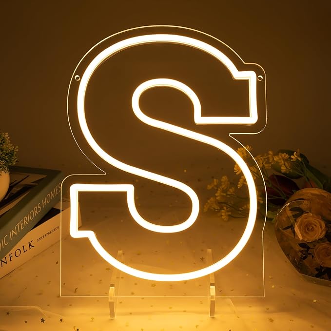 Light Up Letters S, Led Marquee Letter Lights Neon Sign, 13.9" Height Decorative Lighted Alphabet Number, Battery/USB Powered Led Letters Lights for Wedding, Birthday, Party, Christmas or Home Decor