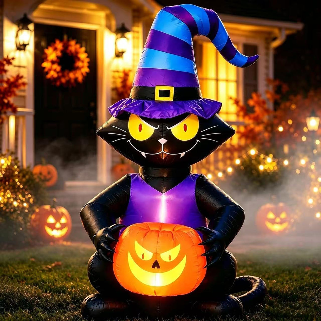 6ft halloween inflatable black cat, lighted yard decoration, main product view
