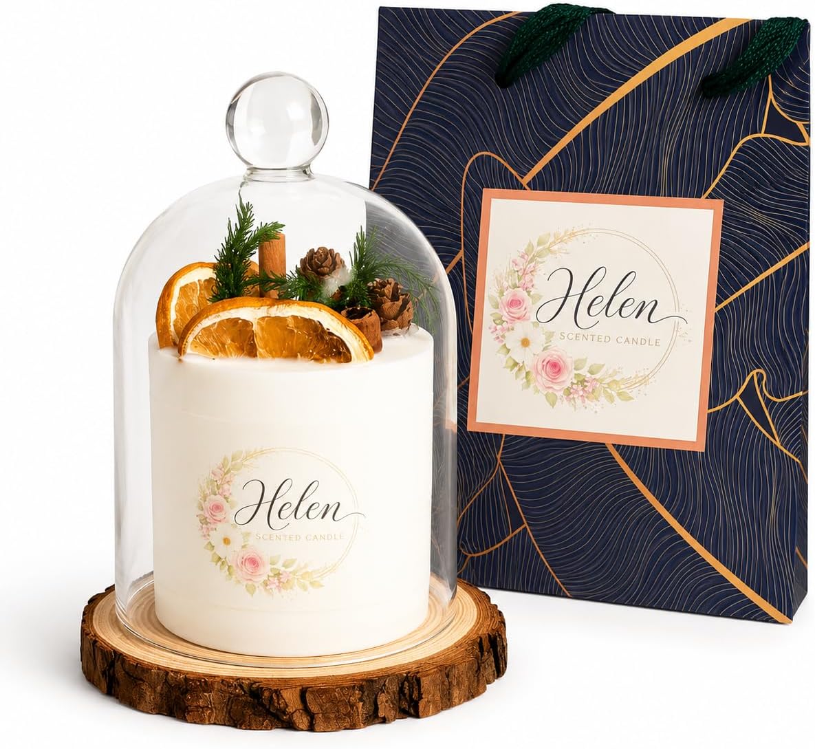 Luxury Scented Candle with Glass Cloche, Decorative Handmade Soy Candle Gift,Floral Scent Aromatherapy Candle for Home Decor